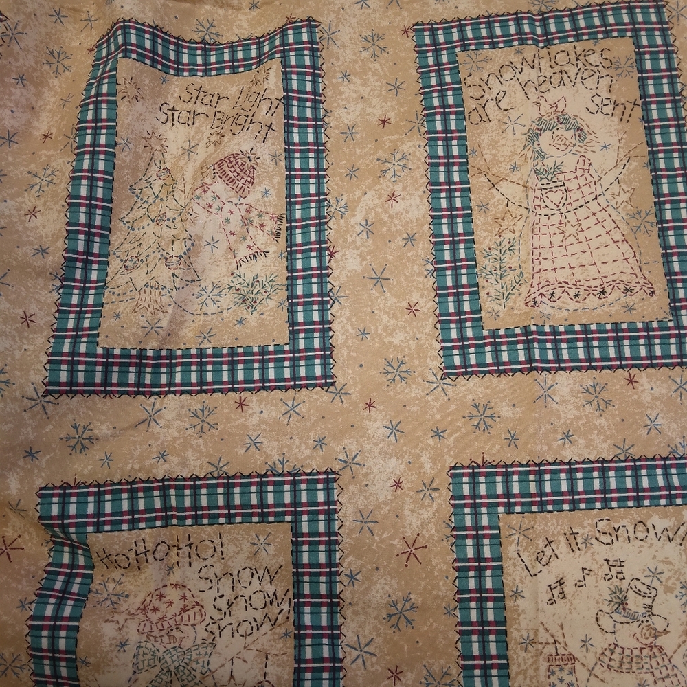 FABRIC Primitive Antique Snowman Faux Quilt Blocks Panel 'Let It Snow'" 100% Cot